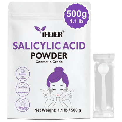 iFEiER Pure Salicylic Acid Powder – Cosmetic Grade 500 g for DIY Exfoliation, Skincare, Hair & Body