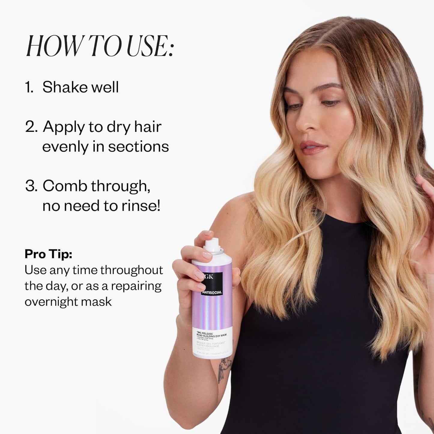 IGK Antisocial Dry Hair Mask – Overnight Bond-Building Leave-In Treatment for Dry Hair & Extensions
