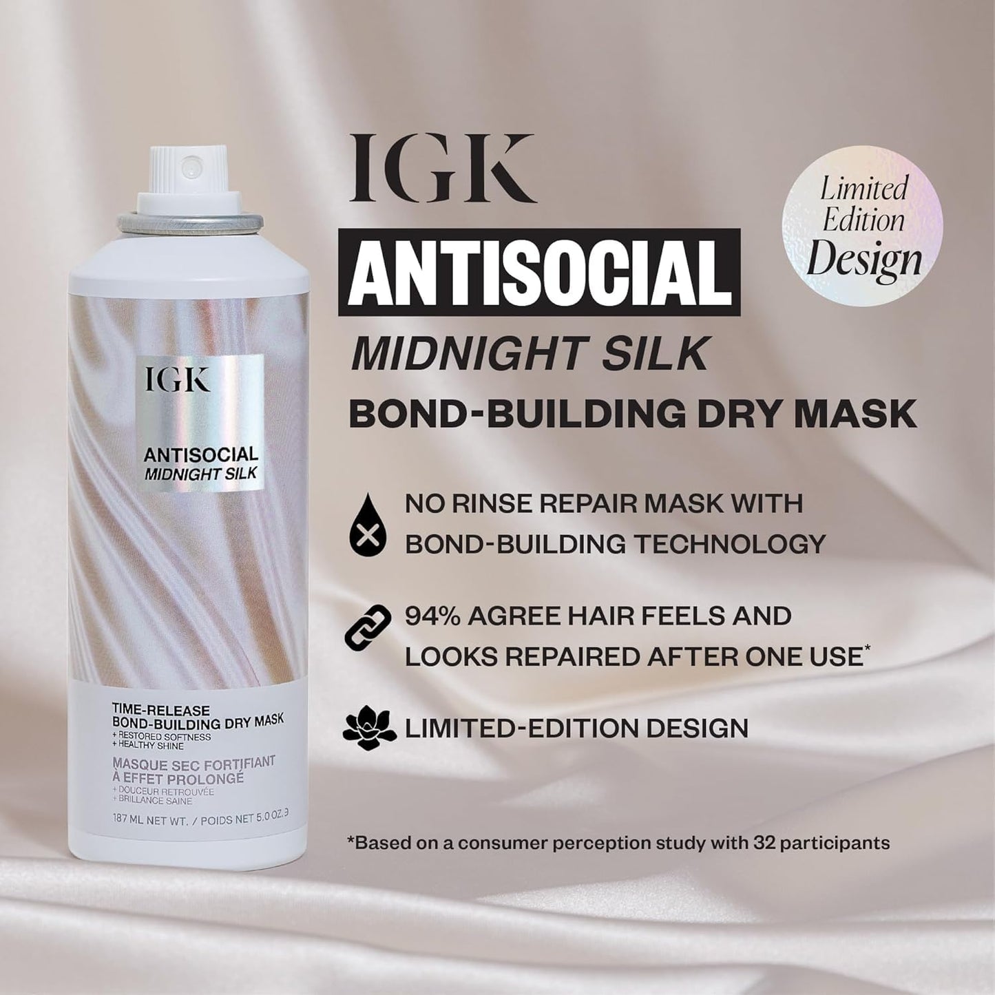 IGK Antisocial Dry Hair Mask | Overnight Bond-Building Treatment for Dry Hair & Extensions | Hydrates & Softens | 5oz Pack of 2 | New Scent