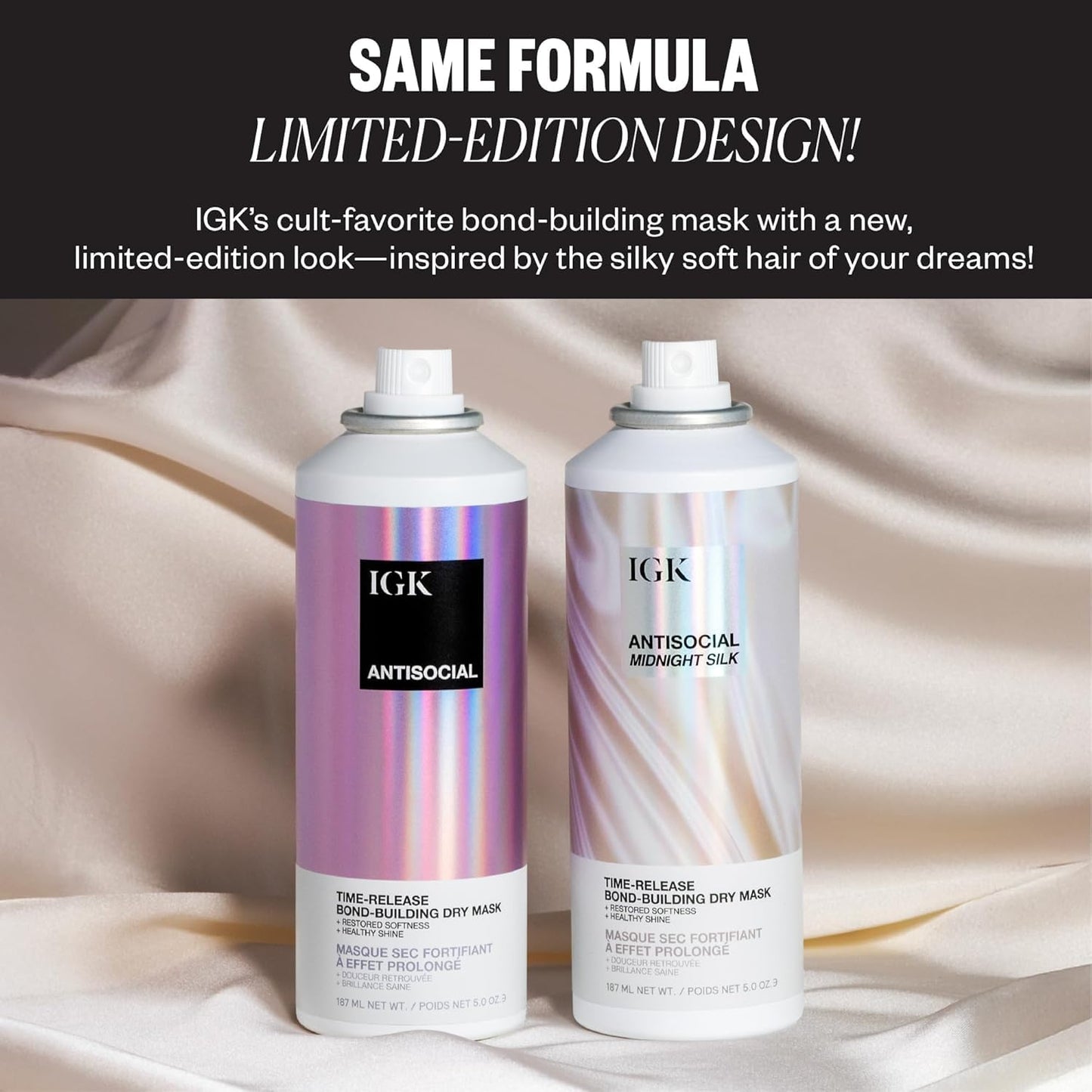 IGK Antisocial Dry Hair Mask | Overnight Bond-Building Treatment for Dry Hair & Extensions | Hydrates & Softens | 5oz Pack of 2 | New Scent