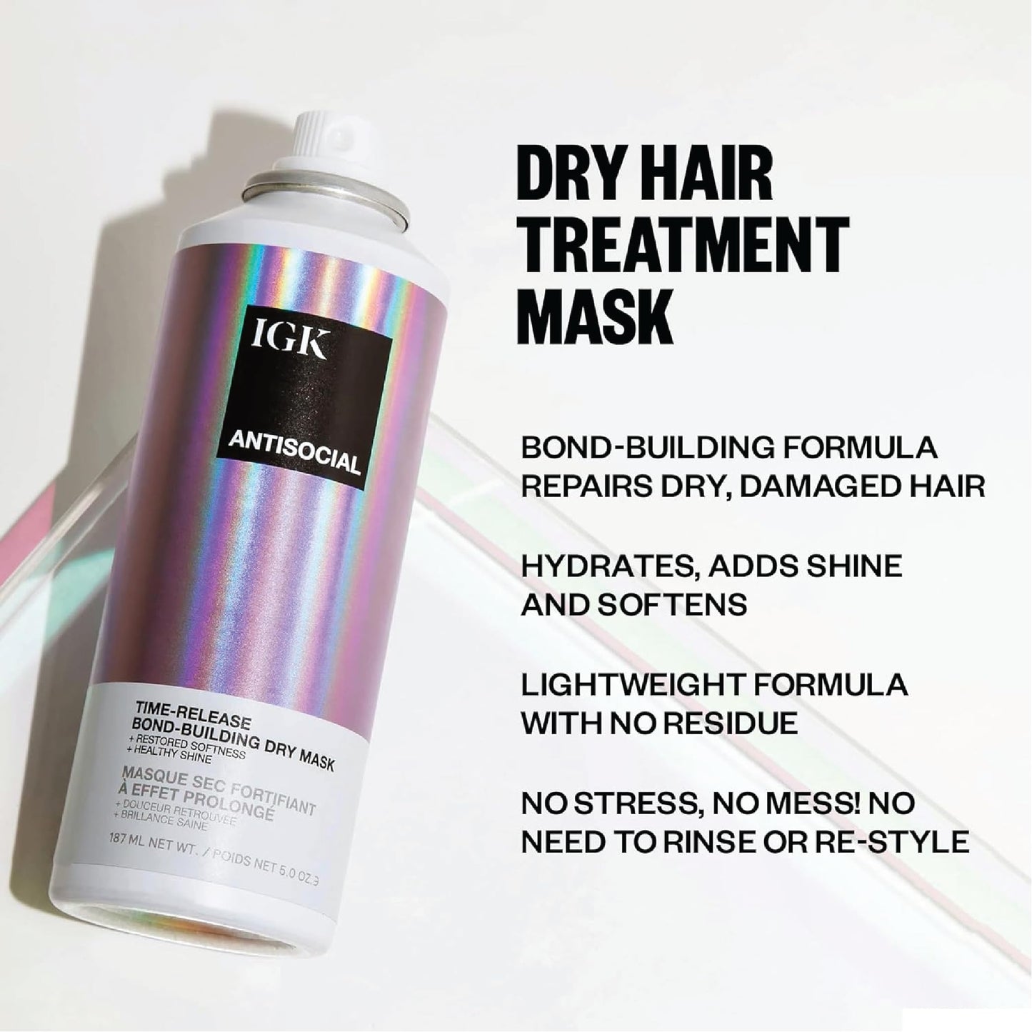 IGK Antisocial No-Rinse Overnight Dry Hair Treatment Mask - Bond-Building, Vegan & Cruelty-Free | 1.7 oz x 2