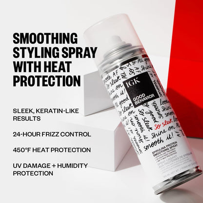 IGK GOOD BEHAVIOR Spirulina Protein Smoothing Spray + Anti-Frizz Blowout Balm | Keratin-Like Smoothing, Frizz Control & Heat Protectant