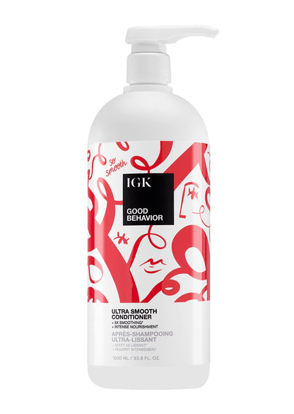 IGK GOOD BEHAVIOR Ultra Smooth Conditioner Liter | Frizz Control, Hydration & Shine | Vegan + Cruelty-Free | 33.8 oz