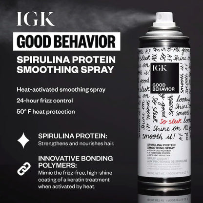 IGK Good Behavior Spirulina Protein Smoothing Hairspray – Travel Size 2.4 Fl Oz Pack of 2 | Keratin-Like Heat Protectant