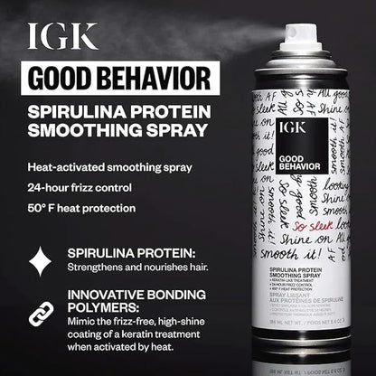 IGK Hair Treatment Full Size Set – Antisocial Dry Hair Mask + Good Behavior Spirulina Spray | Overnight Bond-Building & Keratin-Like Smoothing