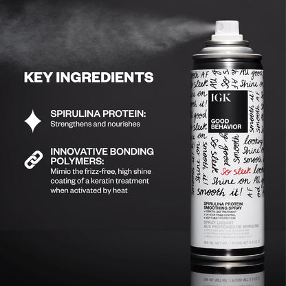 IGK GOOD BEHAVIOR Travel Set – 4-in-1 Prep Spray + Spirulina Protein Smoothing Spray | Frizz Control & Heat Protection