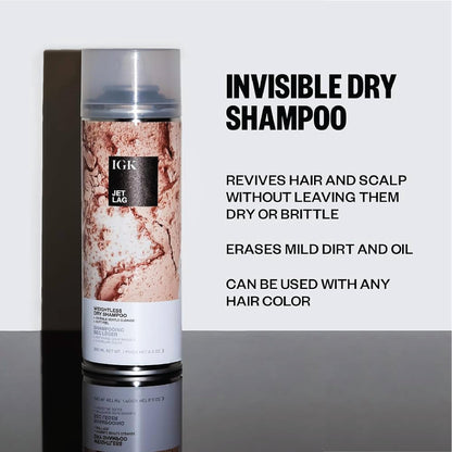 IGK Jet Lag Invisible Dry Shampoo – Full + Travel Size (2 Pack) | Weightless Buildable Cleanse with Volcanic Ash