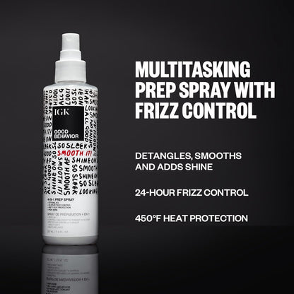 IGK GOOD BEHAVIOR Travel Set – 4-in-1 Prep Spray + Spirulina Protein Smoothing Spray | Frizz Control & Heat Protection