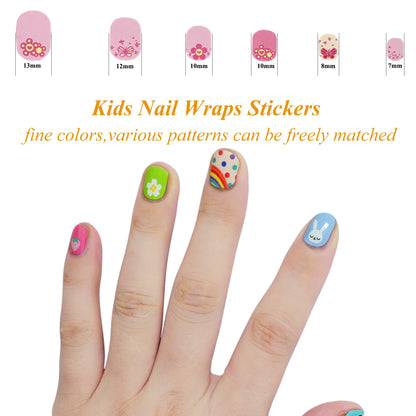 IHUKEIT Colorful Kid Nail Stickers – Full Nail Wraps for Girls (10 Sheets)