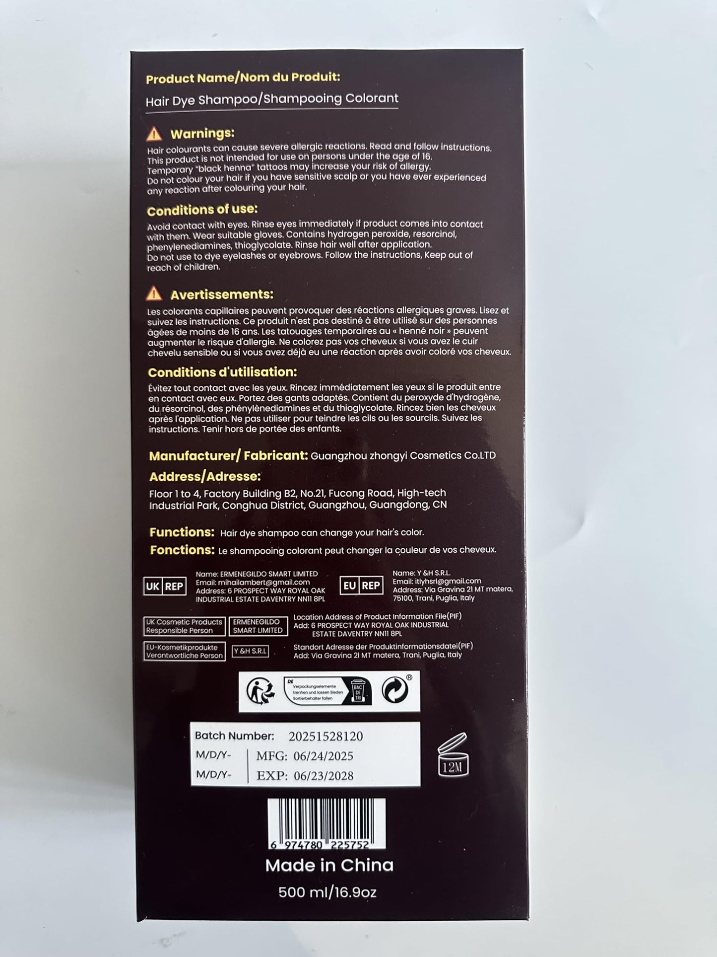 IIIMEIDU Hair Dye Shampoo 3-in-1 for Grey Hair – Dark Coffee 500ml