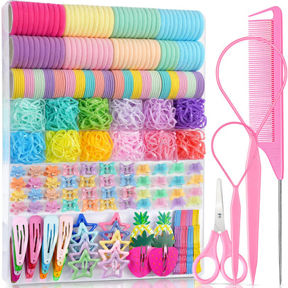 IKOCO 826PCS Elastic Hair Ties Kit – Colorful Hair Bands & Clips for Girls