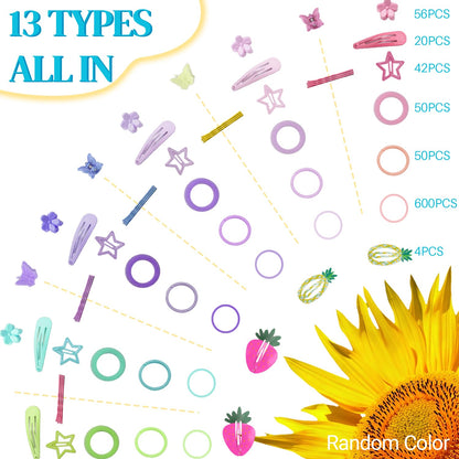 IKOCO 826PCS Elastic Hair Ties Kit – Colorful Hair Bands & Clips for Girls