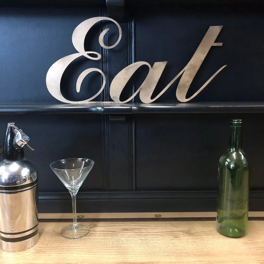Rustic Distressed Gold Metal Eat Wall Decoration