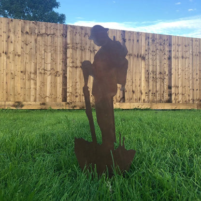 Small Rusty Metal Lest We Forget Soldier Statue