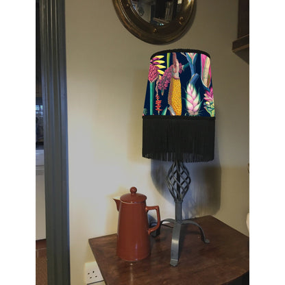 Black Botanical Velvet Lampshade | French Drum Ceiling Light Shade | Bespoke Handmade Empire Lampshade