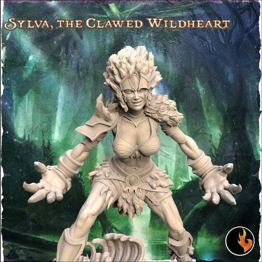 Sylva: Clawed Wildheard Shifter Fantasy Girl Miniature - 75mm Scale Resin Figure by Ravi Sampath