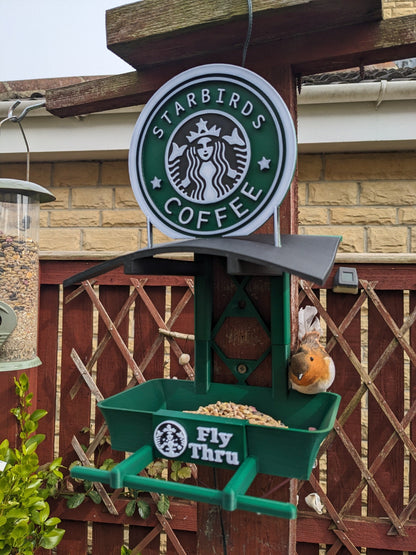 Starbirds coffee garden bird feeding station - seed feeder - quirky outdoor decor food table for sparrows Blue tit and Blackbirds