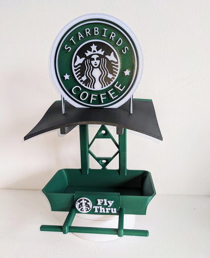 Starbirds coffee garden bird feeding station - seed feeder - quirky outdoor decor food table for sparrows Blue tit and Blackbirds