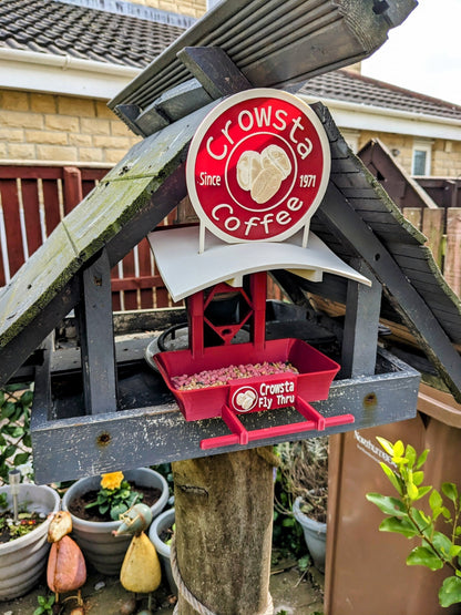 Crowsta coffee Bird Feeding Station - Garden bird seed feeder - quirky outdoor Decor - Wild Bird Food table - sparrow blue tit blackbird