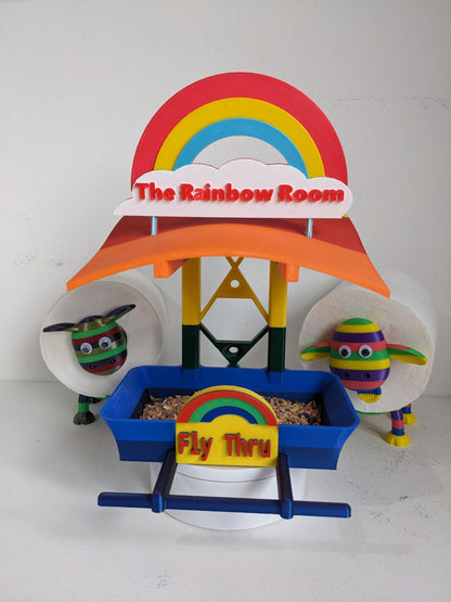 Rainbow Garden Bird Feeding Station - Garden bird seed feeder - quirky outdoor Decor - Wild Bird Food table - sparrow blue tit blackbird