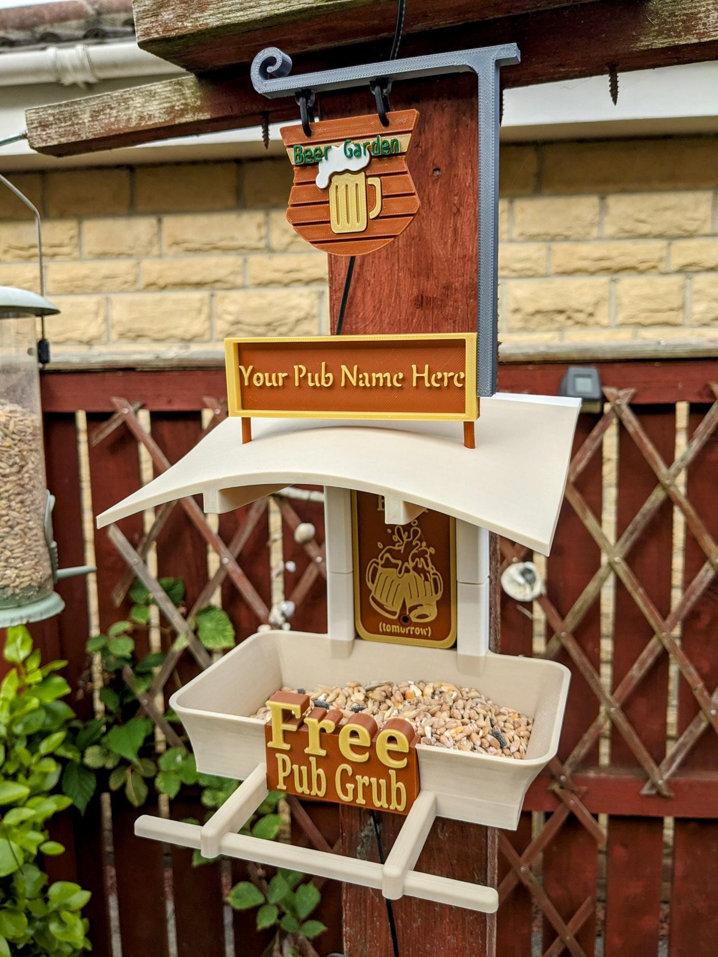 Customisable  Pub Named Garden Bird Feeding Station - seed feeder - quirky outdoor Decor - Wild Bird Food table - sparrow blue tit blackbird