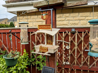 Customisable  Pub Named Garden Bird Feeding Station - seed feeder - quirky outdoor Decor - Wild Bird Food table - sparrow blue tit blackbird