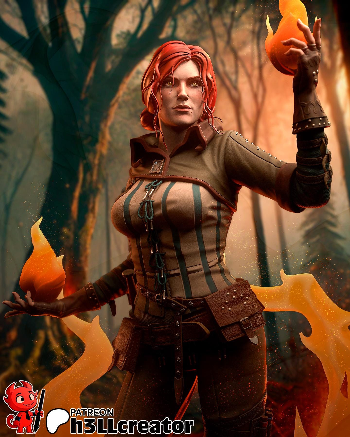Triss Merigold from The Witcher (fan art) | Full Model | Miniature scale 1:12 | h3LL Creator | DIY Model Kit