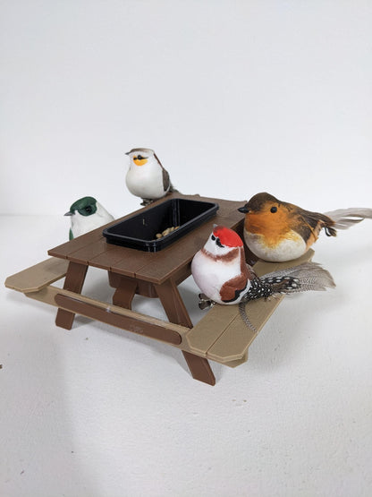 Picnic Table Bird Feeder: Fly-Thru Station, Indoor Aviary or Outdoor Use