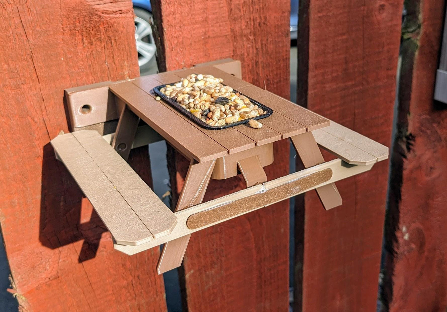 Picnic Table Bird Feeder: Fly-Thru Station, Indoor Aviary or Outdoor Use