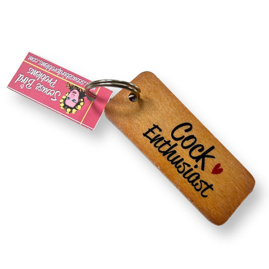 Cock Enthusiast Wooden Keyring