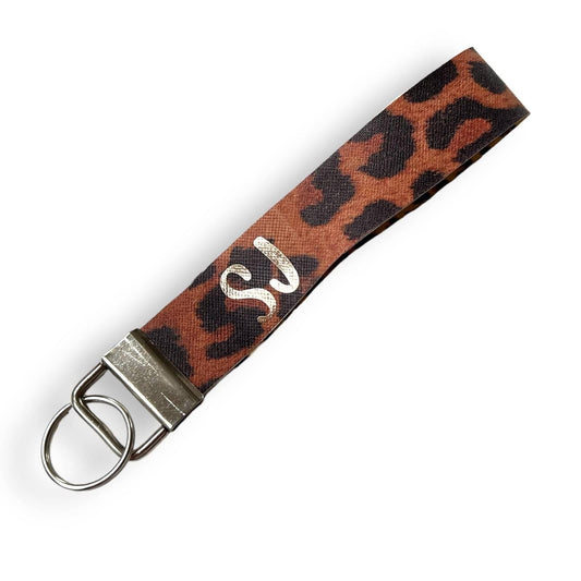Faux Leather Personalised Initial Wrist Keychain - Leopard Print