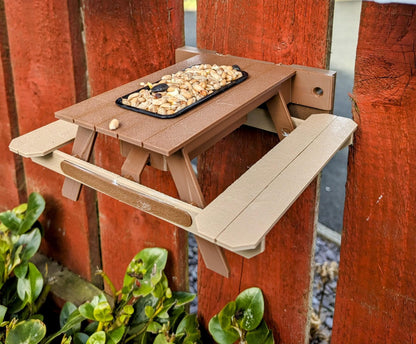 Picnic Table Bird Feeder: Fly-Thru Station, Indoor Aviary or Outdoor Use