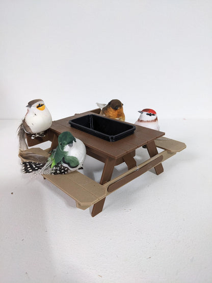 Picnic Table Bird Feeder: Fly-Thru Station, Indoor Aviary or Outdoor Use