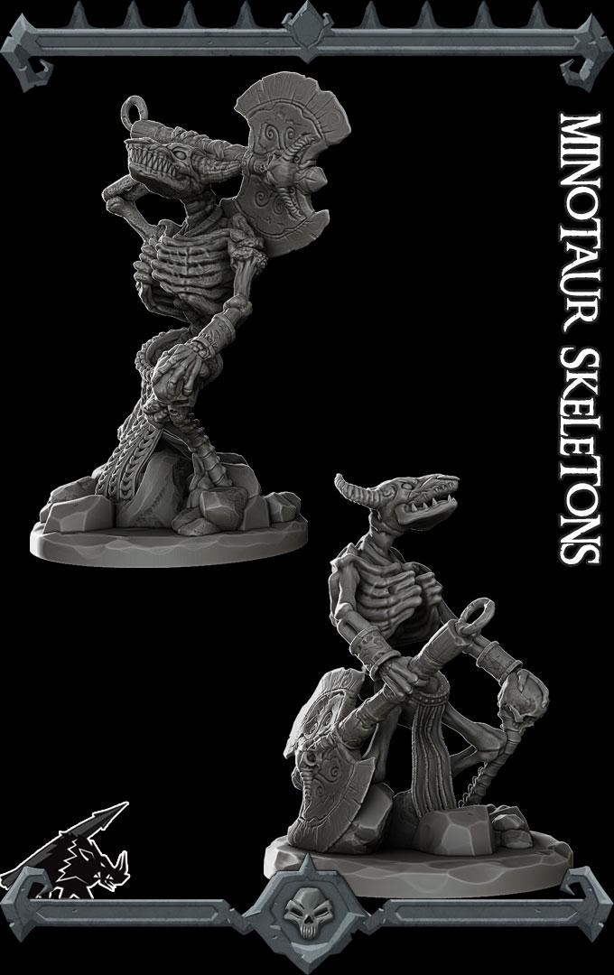 Minotaur Skeletons - Set of 2 | Undead Collection | Rocket Pig Games | Miniatures for tabletop games. 28mm to 32mm Resin for RPG, D&D, TTRPG