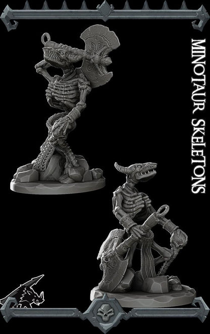 Minotaur Skeletons - Set of 2 | Undead Collection | Rocket Pig Games | Miniatures for tabletop games. 28mm to 32mm Resin for RPG, D&D, TTRPG