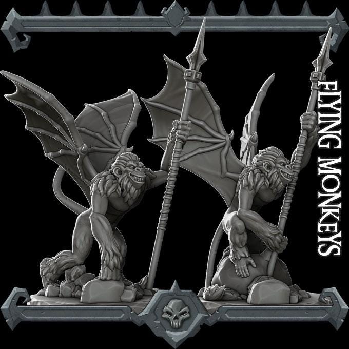 Flying Monkeys - Set of 2 | Bonus | Rocket Pig Games | Miniatures for tabletop games. 28mm to 32mm Resin for RPG, D&D, Dungeons and Dragons