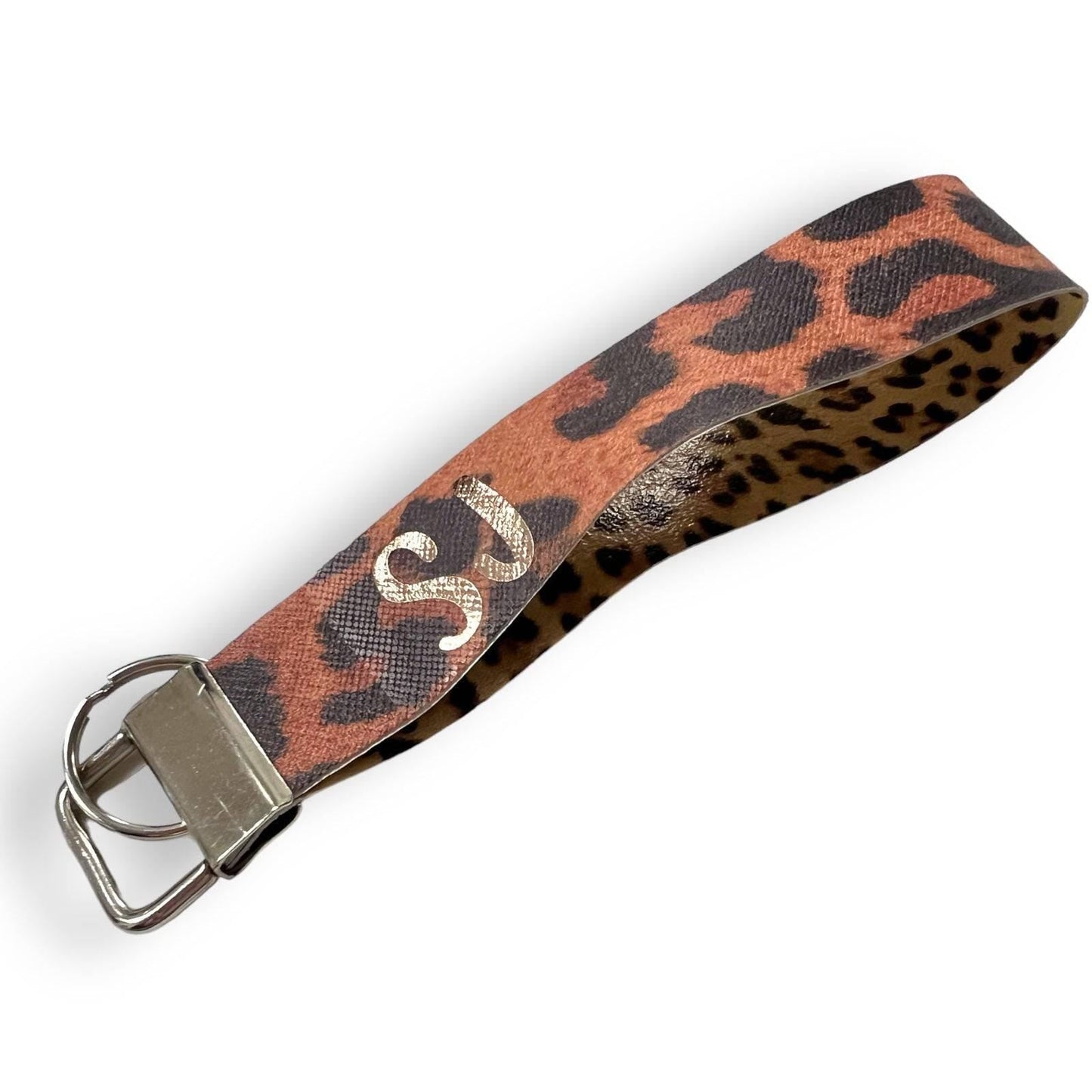 Faux Leather Personalised Initial Wrist Keychain - Leopard Print