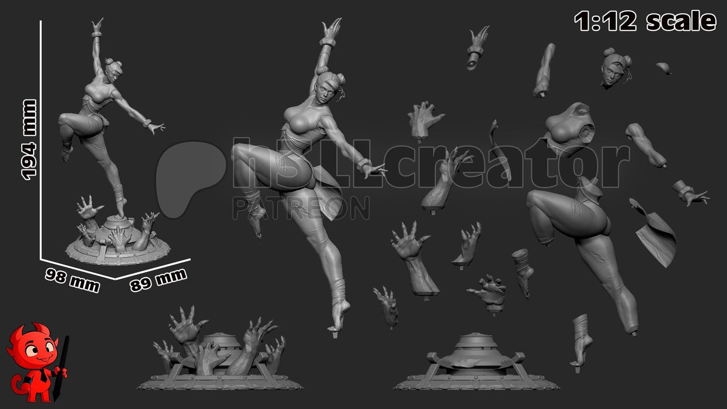 Chun-Li from Street Fighter (fan art) Model or Bust | Miniature scale 1:12 | h3LL Creator | DIY Model Kit