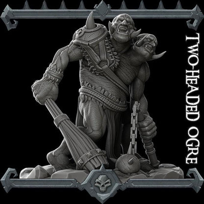 Two Headed Ogre | Trolls and Giants Collection | Rocket Pig Games | Miniatures for tabletop games. 28mm to 32mm Resin for RPG, D&D, TTRPG