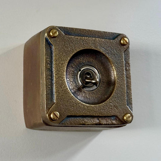 Single Gang Antique Brass Solid Cast Metal Surface Mounting Light Switch Industrial 2 Way - BS EN Approved Vintage Britmac Style