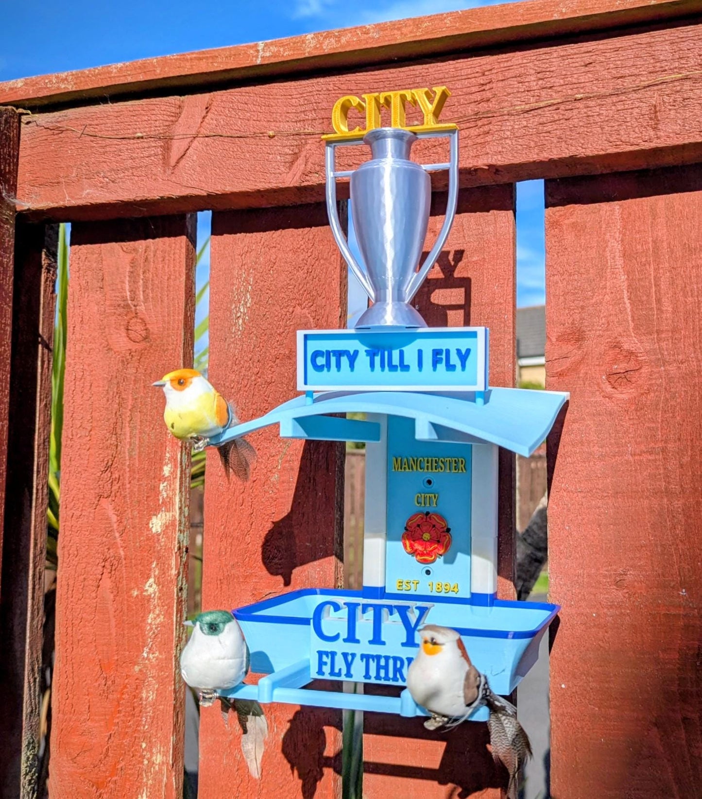 Manchester City Bird Feeder : Football Fans Feeding Station -  Quirky Garden Decor - Wild Bird seed tray -  Gift for Soccer city Fan