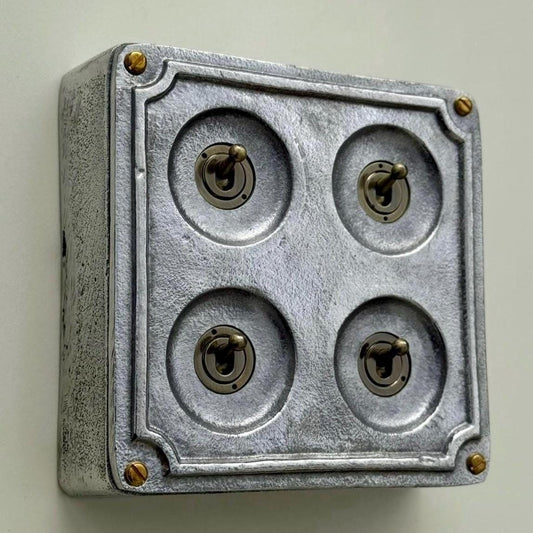 4 Gang 2 Way Solid Cast Metal Conduit Light Toggle Switch | Industrial Surface Mounted