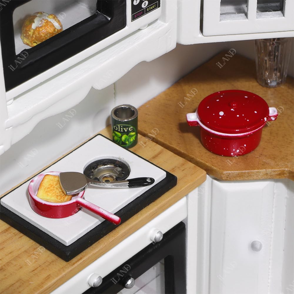 iland 1/12 Scale Dollhouse Kitchen Accessories — Metal Pots, Pans & Stand
