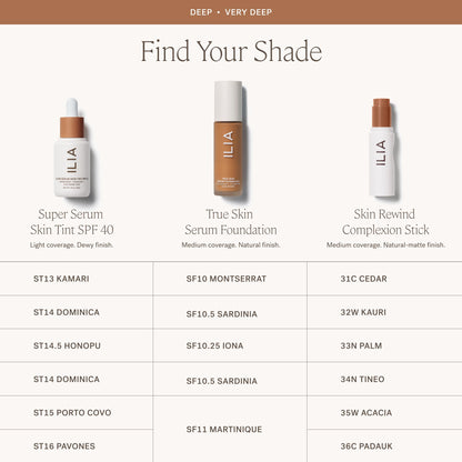 ILIA True Skin Serum Foundation | Buildable, Weightless Coverage • Non-Comedogenic • Vegan • Sensitive-Skin Safe