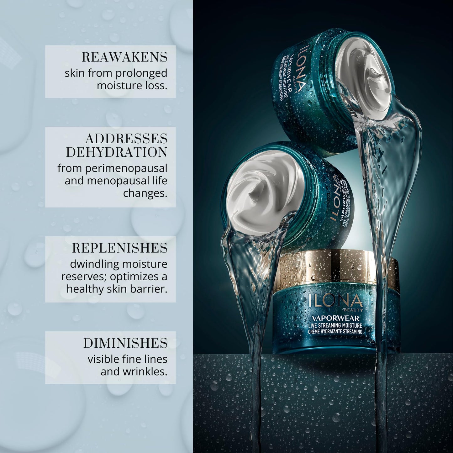 ILONA Vaporwear Live Streaming Moisturizer – 24/7 Rehydration with Ceramides, Hyaluronan & Peptides