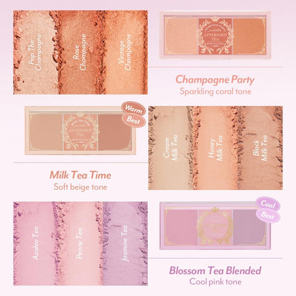 I'M MEME Blusher Palette - Afternoon Tea Blossom Tea | Soft Pink, Peach, Lavender | 3-Shade Matte Blush for All Skin Tones | 0.4 oz