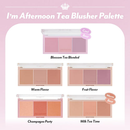 I'M MEME Blusher Palette - Afternoon Tea Blossom Tea | Soft Pink, Peach, Lavender | 3-Shade Matte Blush for All Skin Tones | 0.4 oz
