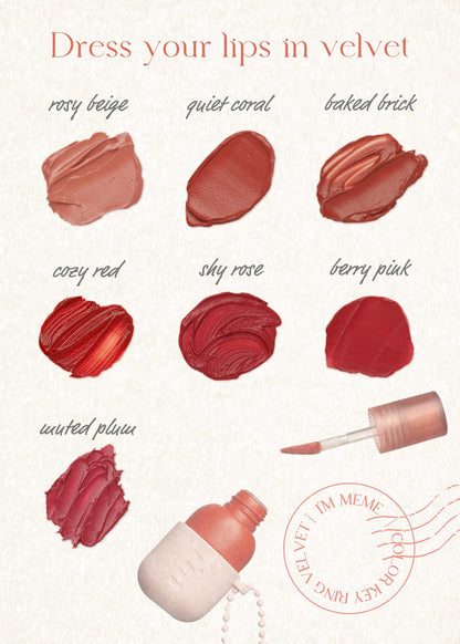 I'M MEME Color Key Ring Velvet Lip Tint 07 Muted Plum | Long-Lasting Matte Lip Tint, Keyring Packaging, 2.8g