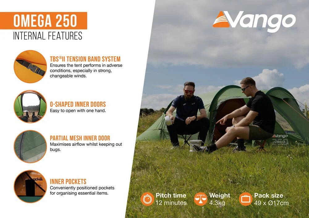 Vango Omega 250 2 Person Tunnel Tent (2025) - Forest Green