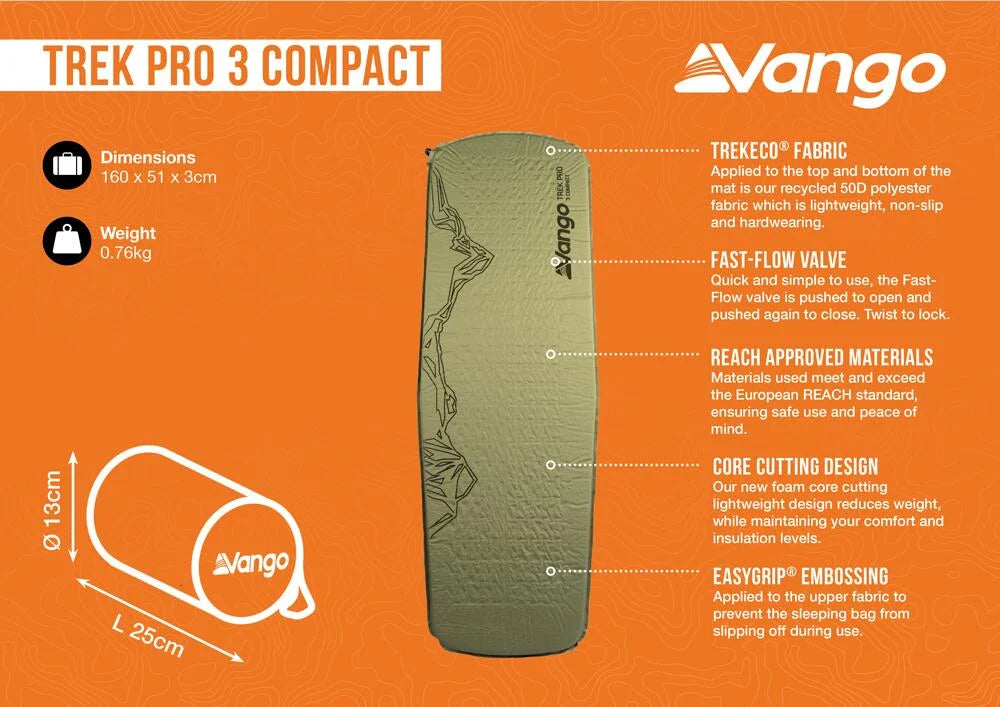 Vango Trek Pro 3 Compact Camping Mat 2025 Model - Light Olive
